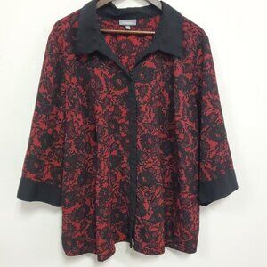 Essentials Womens 3/4 Sleeve Floral Button‎ Up Top Size 3X Artsy Office Church